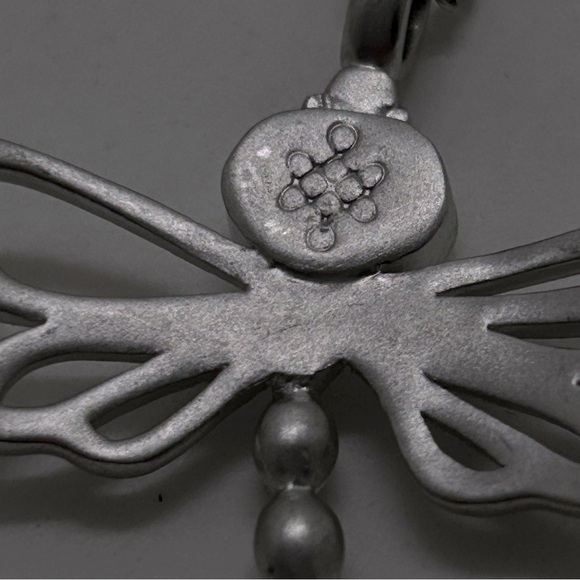 Brushed Silver And Crystal Dragonfly Necklace, Unknown Hallmark - Picture 5 of 7